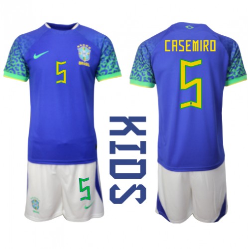 Dětský Fotbalový dres Brazílie Casemiro #5 MS 2022 Venkovní Krátký Rukáv (+ trenýrky)